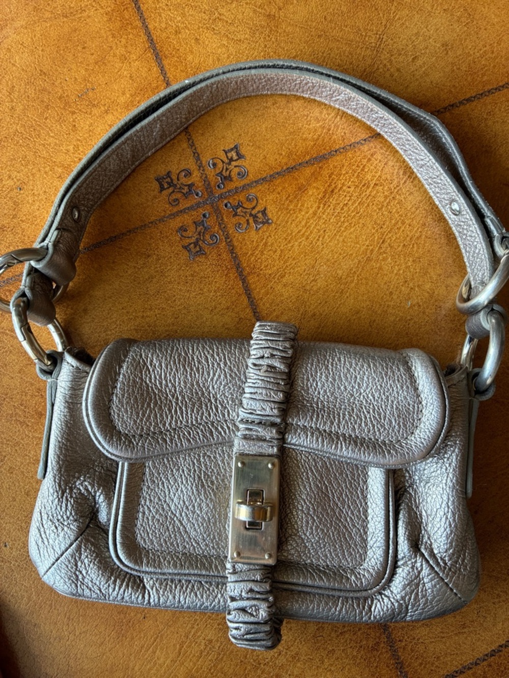 Emporio Armani Metallic Silver Pebbled Leather Shoulder Bag